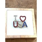 "I Love USA" Crystal Rhinestone Patriotic Brooch Pin Red Photo 6