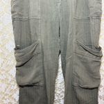 Free People  Olive Green Straight / wide Leg Pants cargo pockets linen cotton euc Photo 2