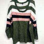 Torrid  Women Olive Green Multi-Color Striped Knit Long Sleeve Sweater Size XL Photo 1