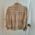 Free People Cotton Cropped Plaid Coral Light Pink Peach Button Down Photo 4