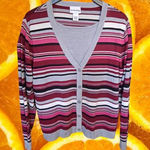 Breckenridge Red,‎ Pink Gray and White Striped Cardigan w/Attached Shirt Size L Size L Photo 0
