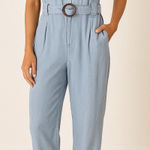 Three Bird Nest Tencel Chambray Jumpsuit Size Small Belted Blue Pockets Photo 0