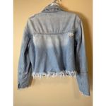Cello  Denim Jacket Women‎ 1X Distressed Frayed Hem Crop Light Blue Jean Festival Photo 5
