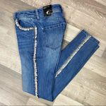 INC International Concepts Skinny Jeans Tweed Fringe Side Mid Rise Size 0 NWT Blue Photo 2