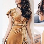 MISA Los Angeles mustard yellow gold wrap short sleeve maxi wrap dress Photo 13