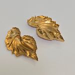 Vintage 80s Gold & Fuchsia Enamel Leaf Statement Earrings Maximalism Retro Glam Photo 2