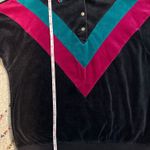Jantzen Vintage 80s Retro Velour Chevron Snap Crewneck - Grey/Teal/Magenta - S Photo 4