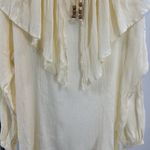 Bonjour vintage ruffle collar Cream butter yellow peasant boho top crinkle Photo 7
