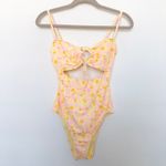No Boundaries  Womens One Piece Swimsuit Size M‎ Yellow Pink Cutout Y2K Coquette Photo 1