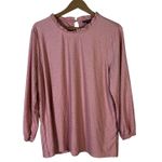 Adrianna Papell Swiss Dot Long Sleeve Blouse Womens XL Pink Feminine Coquette Photo 1