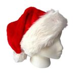 Set of 2 Plush Santa Hats Red & White Faux Fur Trim – Adult Size – New Photo 0