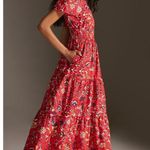 Anthropologie NWT Maeve Somerset Maxi in Red Geo Floral Print Cotton Dress XS Photo 2
