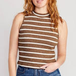 Old Navy NWT Womens  Fitted Striped Earth Brown Ribbed Sleeveless Mock Neck Top L Photo 0
