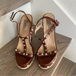 Valentino Garavani Valentino Leather T-Strap Rockstud Wedge Platform Ankle Strap Sandals in Brown Photo 1