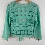 Soft Surroundings Vintage 90s Mint Green Front Tie Beaded Fringe Summer Beach Cropped Crochet Top Photo 8