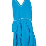 ESTEBAN CORTAZAR COLLECTIVE Aqua Hourglass White Stitch Midi Dress Size Medium Blue Photo 4