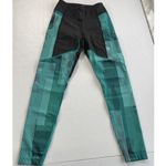 ASICS  D1 Leggings Womens XS Athletic Side Pockets Black Green Stripes Activewear Photo 0