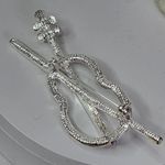 Silver and Crystal Violin Instrument Brooch Pin Photo 4
