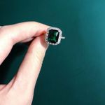 Solitaire Square Emerald Cut Ring,  White Zircon Stone Halo Ring Green Gemstone Photo 2