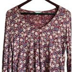 Lucky Brand Women Top S Maroon Floral Ruffle Cuff High Low Hem Cottage Grandma Photo 8