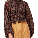 C/MEO COLLECTIVE ‎ Floral Printed Ruffle Pleated Georgette Balloon Sleeve Blouse Photo 0