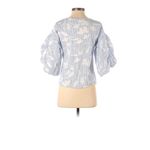 Halogen Nordstrom blue white pin strip floral puff sleeve blouse coastal Grandma Photo 3