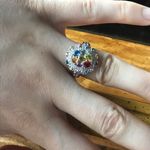 Natural Multicolor Sapphire Sterling Silver Cocktail Ring Size 6 Red Photo 1