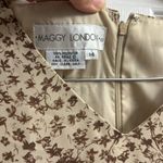 Maggy London Vintage Maxi Dress Tan Ditsy Floral Size 14 Short Sleeve Brown Photo 2