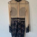 Agaci tan and black sheer long sleeve mini dress with embroidered detail Photo 10