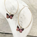Stainless Steel Wooden Butterfly Hoop Earrings Purple Photo 0