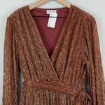 Dress Forum Dress Womens M Rust Gold Shiny Flowy Fit Flare Belted Glam Party NWT Red Size M Photo 2