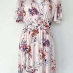 Lovestitch floral midi dress SMALL tie back short flutter sleeves Pockets pink Photo 4