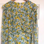 Veronica Beard  Ruched Floral Silk Chiffon Mini Long Sleeve Dress 6 Yellow Blue Photo 4