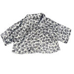 ZARA  Clamshell Silky White & Navy Relaxed Fit Button Front Crop Top Size Large‎ Photo 2