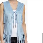 Love Token Stuart Fringe Vest in Dream Blue XS Suede Front Tie Baby Blue Preppy Photo 3