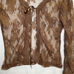 Y2K Top Chocolate Brown‎ Lace Tie Up Cardigan/Bolero Unbranded See Through Lace Brown Photo 2