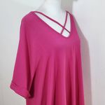 Sami & Jo  Hot Pink Short Sleeve Blouse Size 1X Pink Blouse with Strappy Front Photo 4