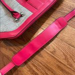 London Fog hot pink and grey leather and canvas Satchel Purse Bag Photo 9