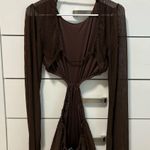 ZARA  Brown Cut Out Pleated Dress Photo 3
