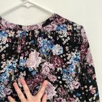 DALIA Black Lilac Lavender Purple Gray Floral Split Neck Long Sleeve Blouse Work Size L Photo 12