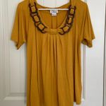 Vintage‎ Chaus women’s wood ring decorated scoop neck loose blouse medium Yellow Photo 0