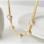 18K Gold Plated White Pearl Snake Herringbone Necklace Stainless Steel Womens Photo 5