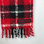 Victoria's Secret Victoria’s Secret Black & Scarlet Red Cozy Plush Plaid Fringe Large Scarf Photo 8