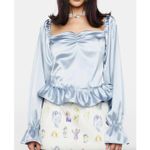 Zemeta Top Womens Small Blue Float Satin Ruffle Hem Crop Blouse Dolls Kill Blue Photo 1