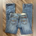 Miss Vigoss Bootcut Jeans Mid Rise Distressed Stretch Y2K Style Embroidered Blue Size 27 Photo 1