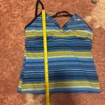 Nike Women Swimwear M/10 Blue Green Striped Tankini Cropped Swoosh Logo V Neck Photo 5