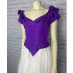American Vintage 1980s Nation-Wide Purple Satin & White Tulle Gown Rose Appliqué Sleeves USA S Photo 6