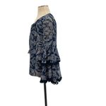 MISA Los Angeles Maya Bell-Sleeve Top Paisley Pom Trim Navy Blue Size XS Photo 6