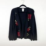 Liz Baker Black Patch Long Sleeves Front Button Knit Cardigan, Size Medium Photo 6