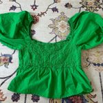 Sim & Sam  Kelly Green Puff Sleeve Women's Top Square Neck Peplum XL Photo 5